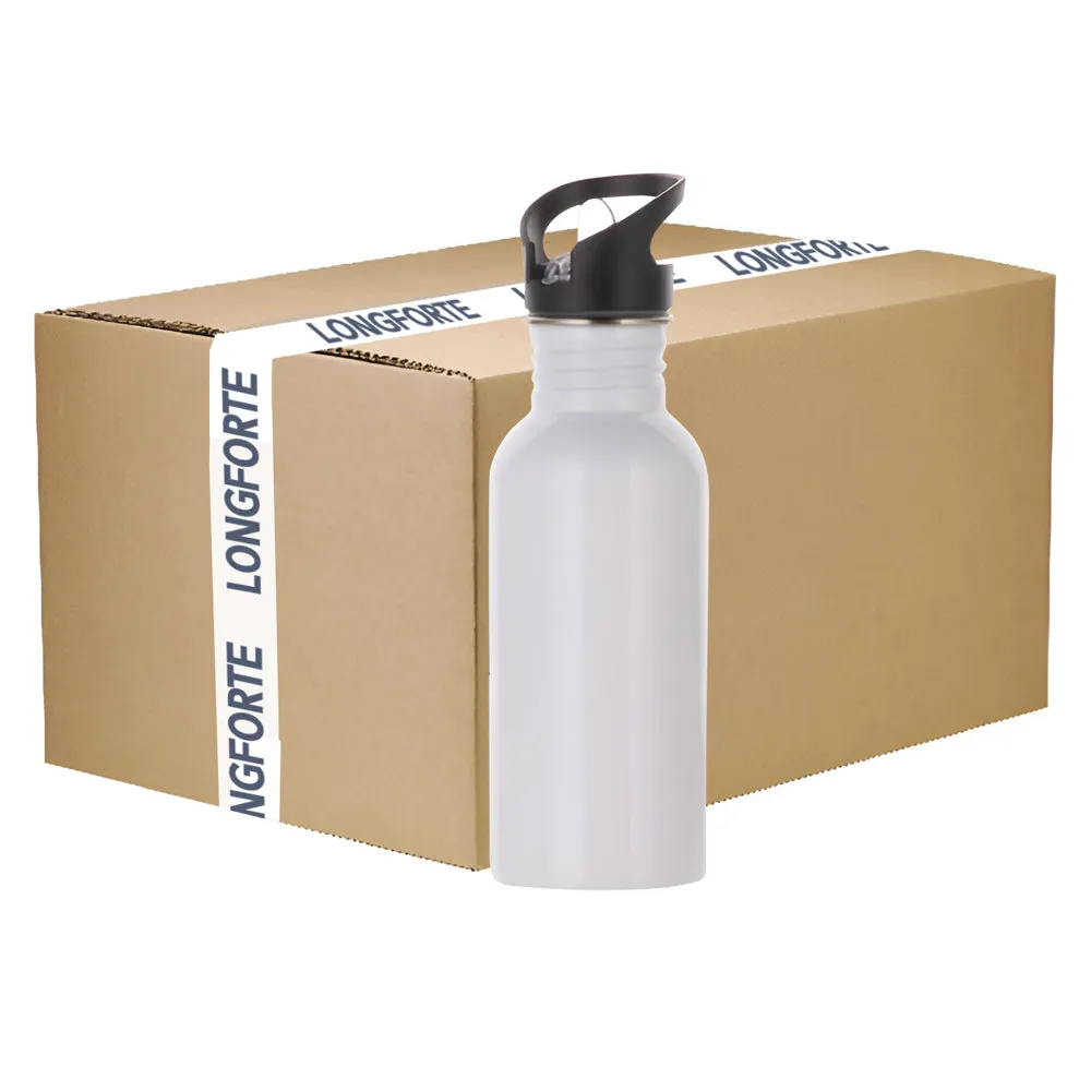 FULL CARTON - 60 x Water Bottles - ALUMINIUM - Integrated Straw - 600ml - White