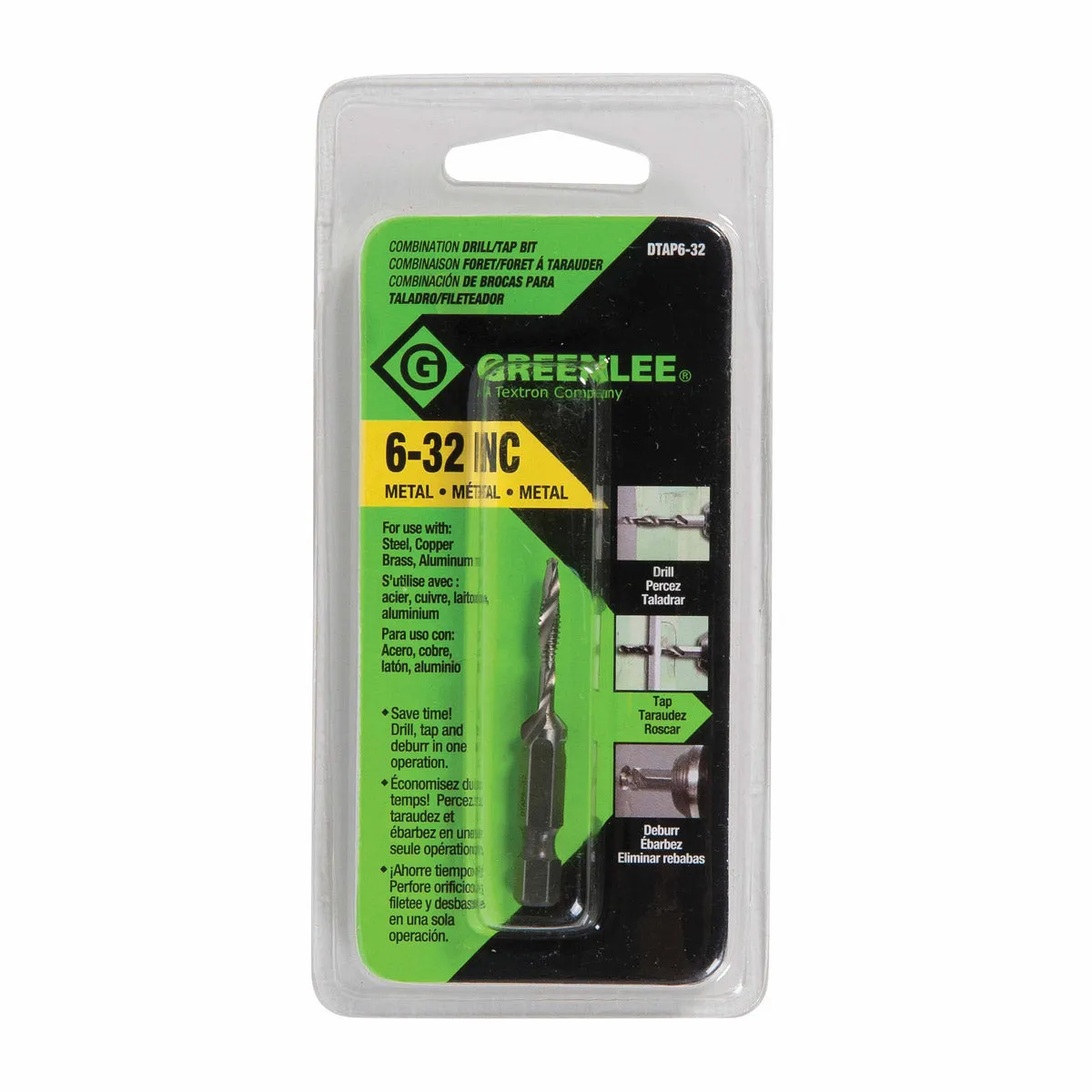 Greenlee DTAP6-32 DRILL/TAP, 6-32.