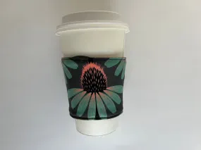 Grey Echinacea Flowers Coffee Cup Cozy, fabric coffee sleeve