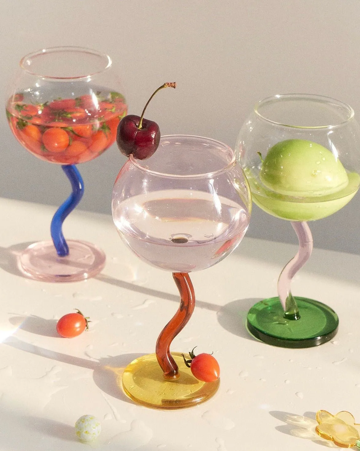 Handblown Bubble Wine Glass - Retro Whimsical Eclectic Wavy Stemmed Goblets