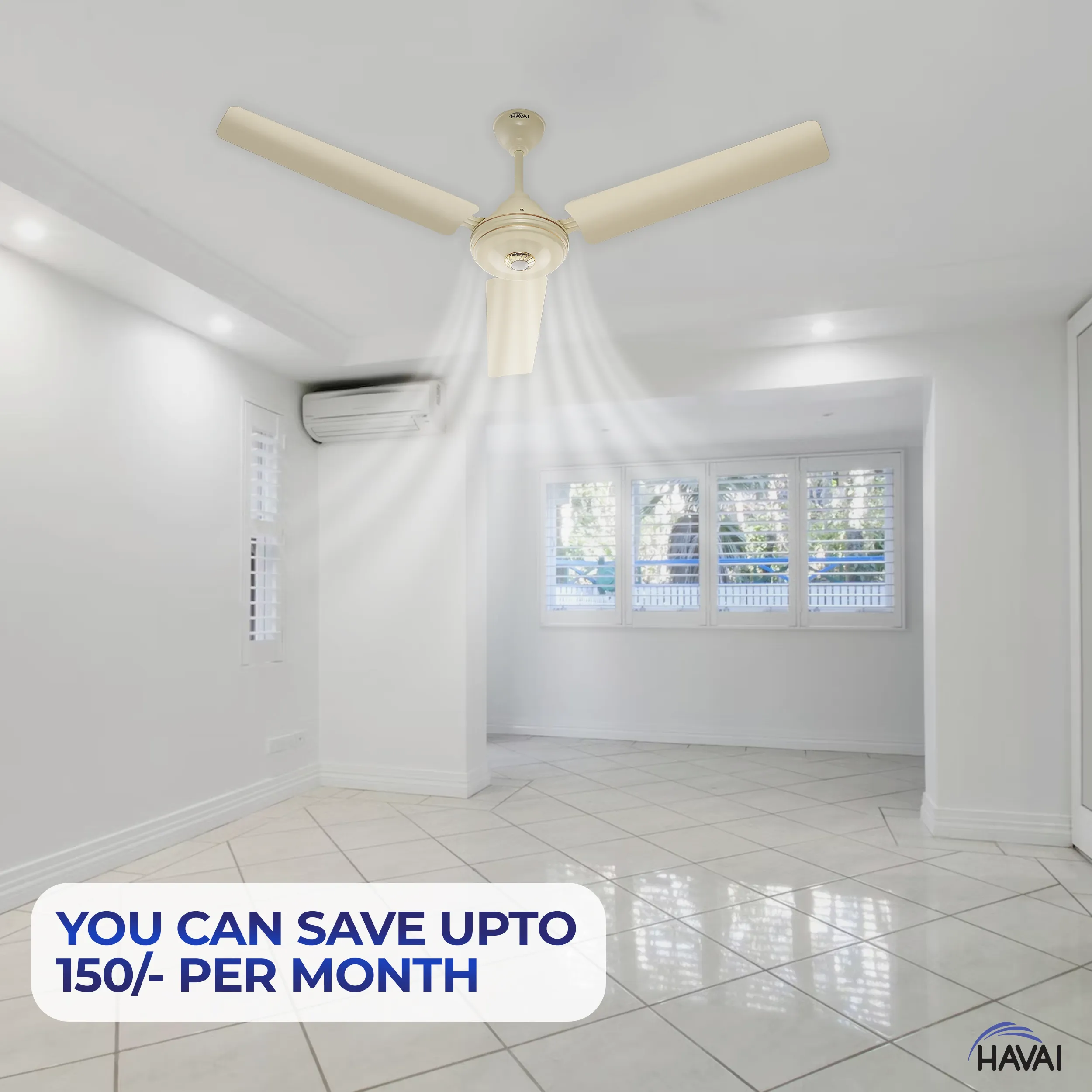 HAVAI Spinel BLDC Ceiling Fan 28W, 1200mm Blade with Remote - Ivory