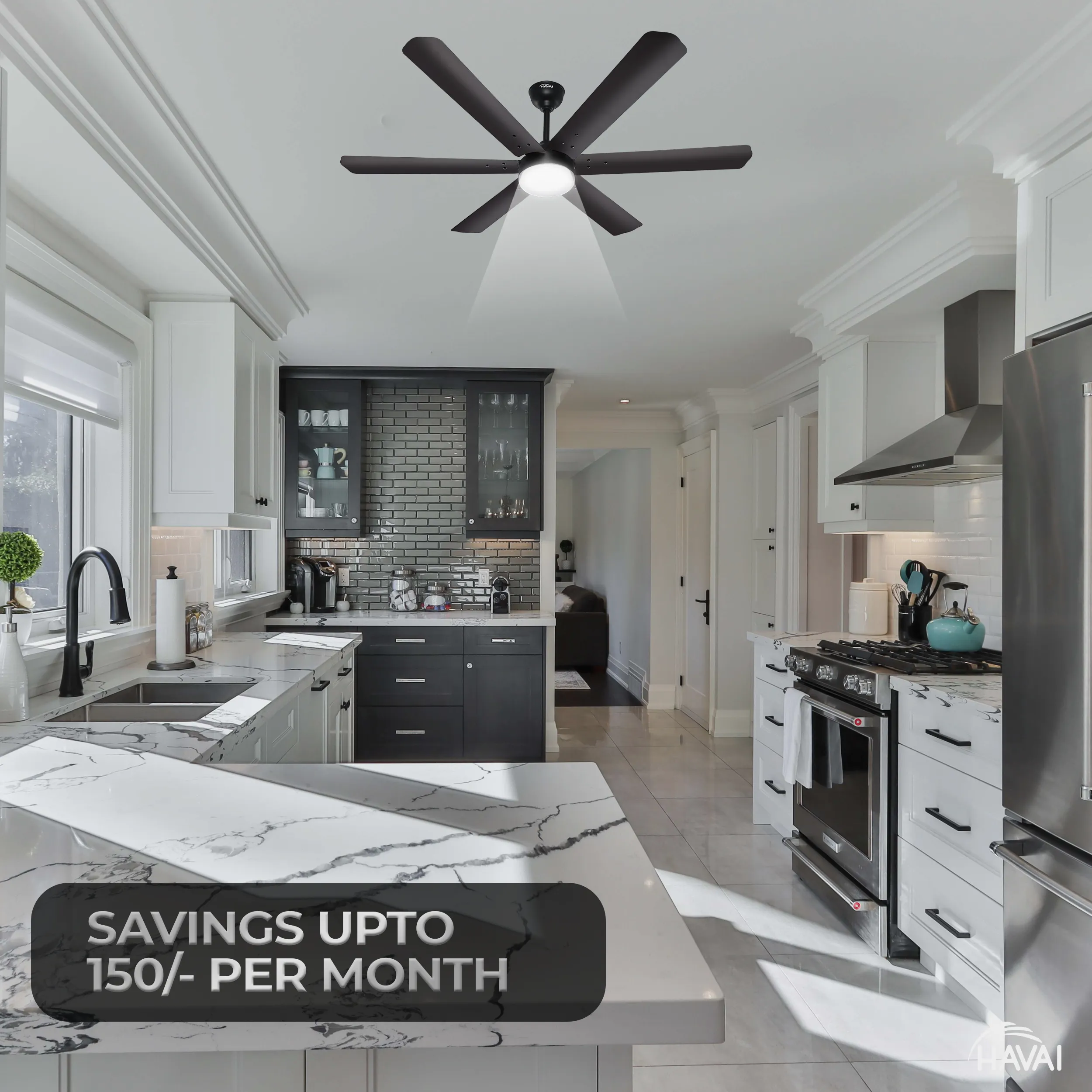 HAVAI Spinel BLDC Ceiling Fan 35W, 1200mm Blade with Remote - Smoky Brown,9W LED Light