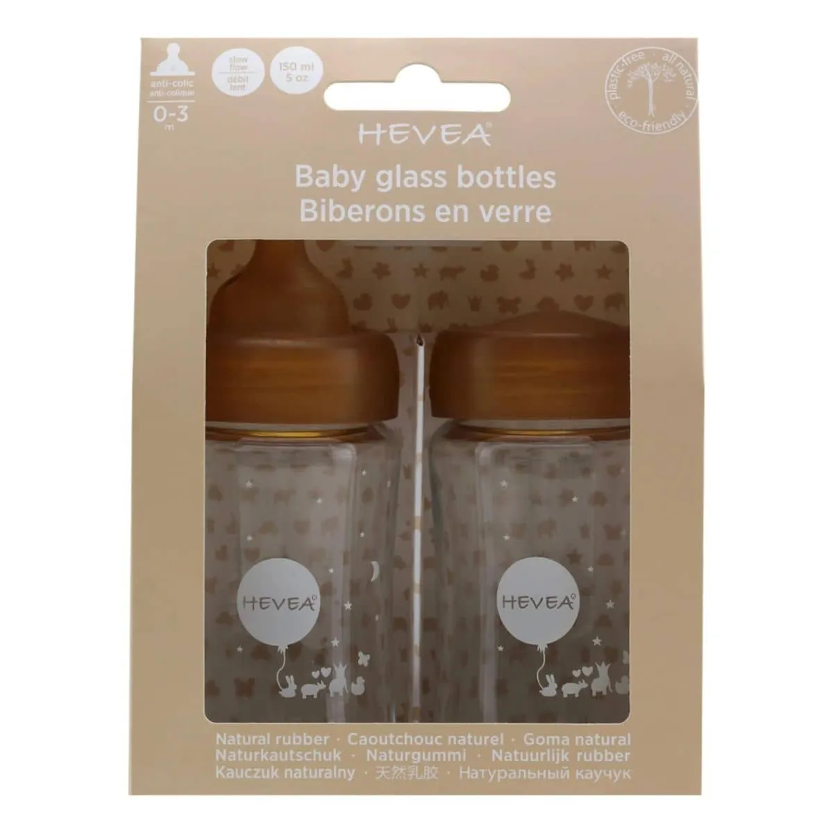 Hevea Wide Neck Glass Bottle with Rubber Teat - 150ml Two Pack