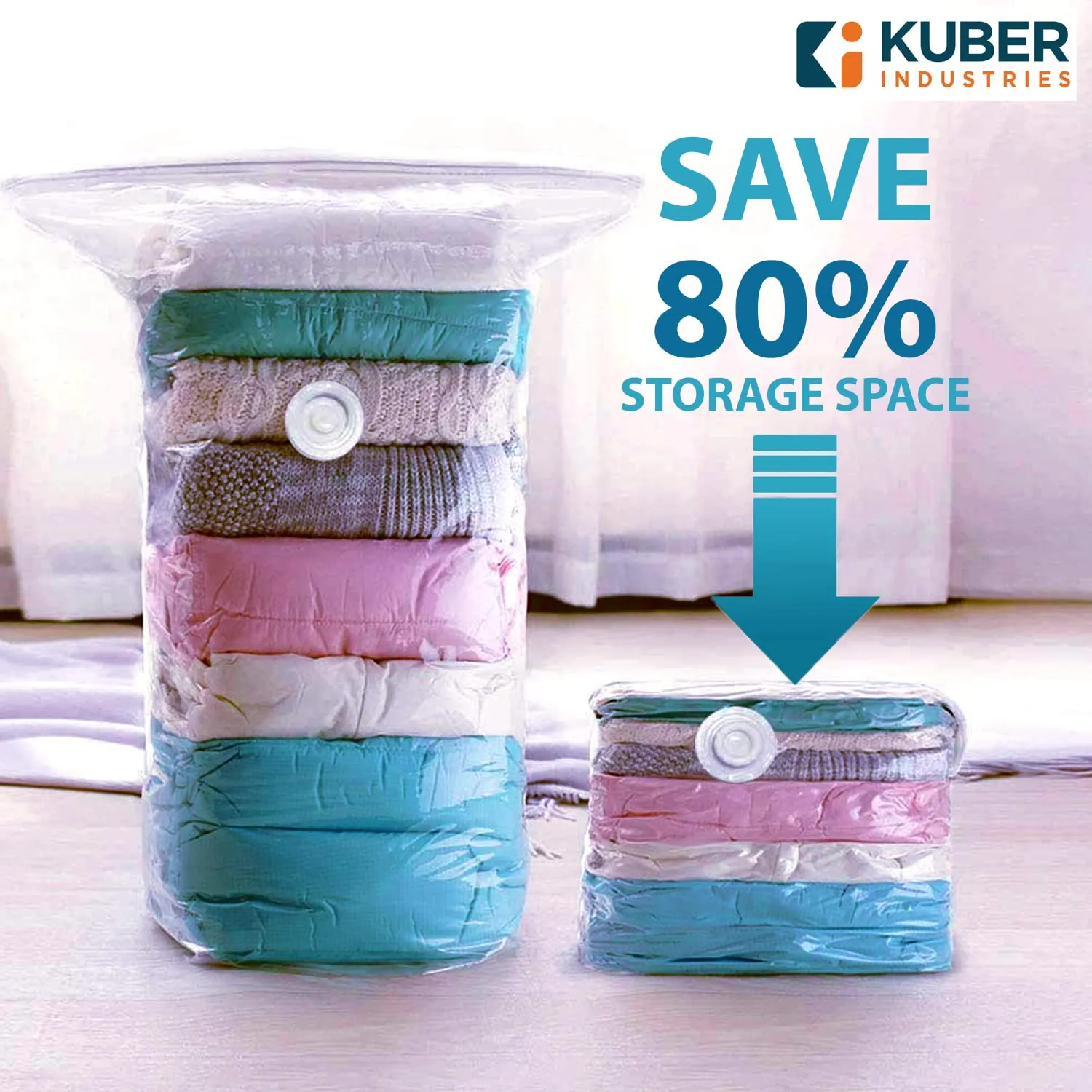 Kuber Industries Vacuum Storage Bags | Travel Space Saver Seal Bags | Vacuum Bags for Comforters | Bags for Blankets | Bags for Clothes with Hand Pump | 50x70 | Pack of 2 | Transparent