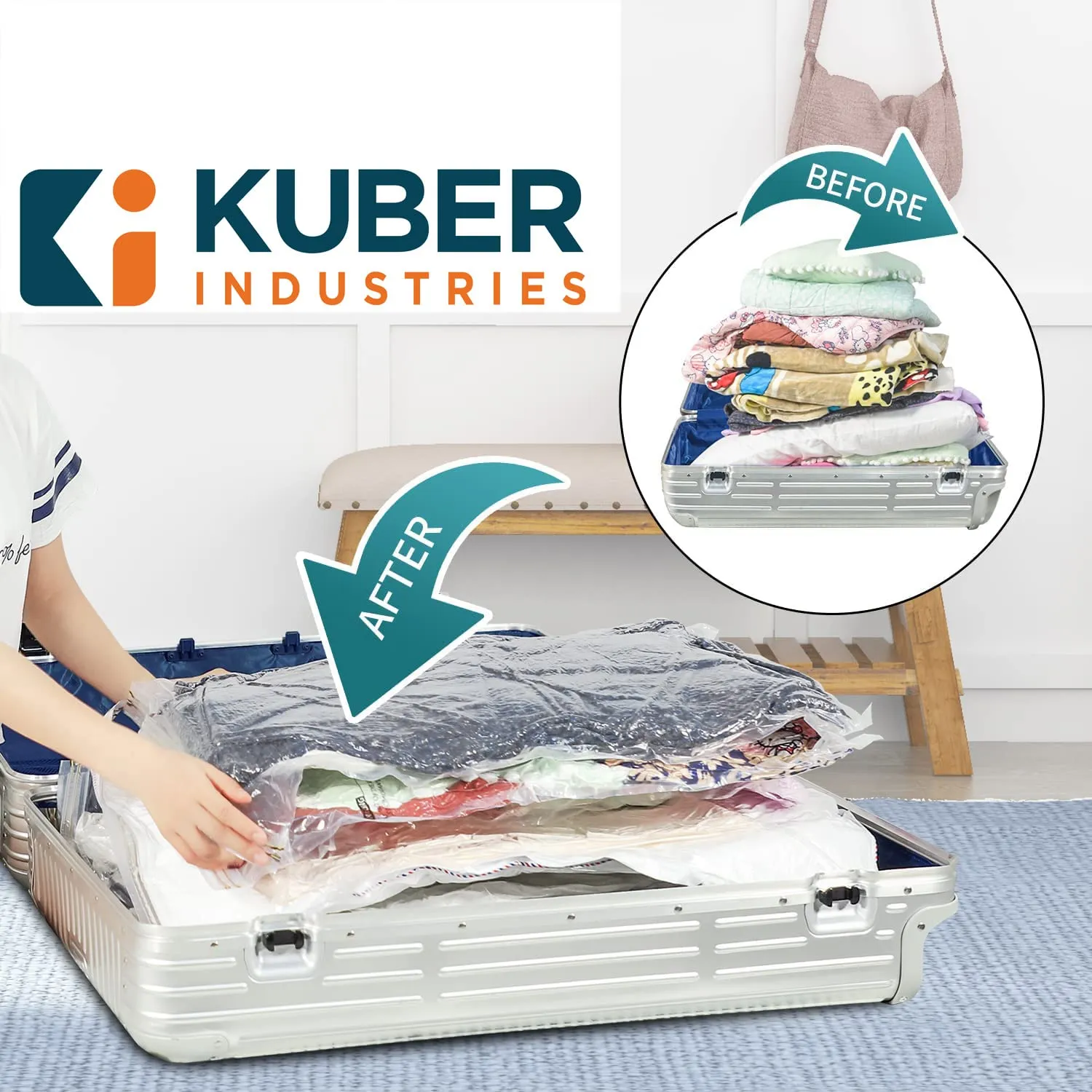 Kuber Industries Vacuum Storage Bags | Travel Space Saver Seal Bags | Vacuum Bags for Comforters | Bags for Blankets | Bags for Clothes with Hand Pump | 50x70 | Pack of 2 | Transparent