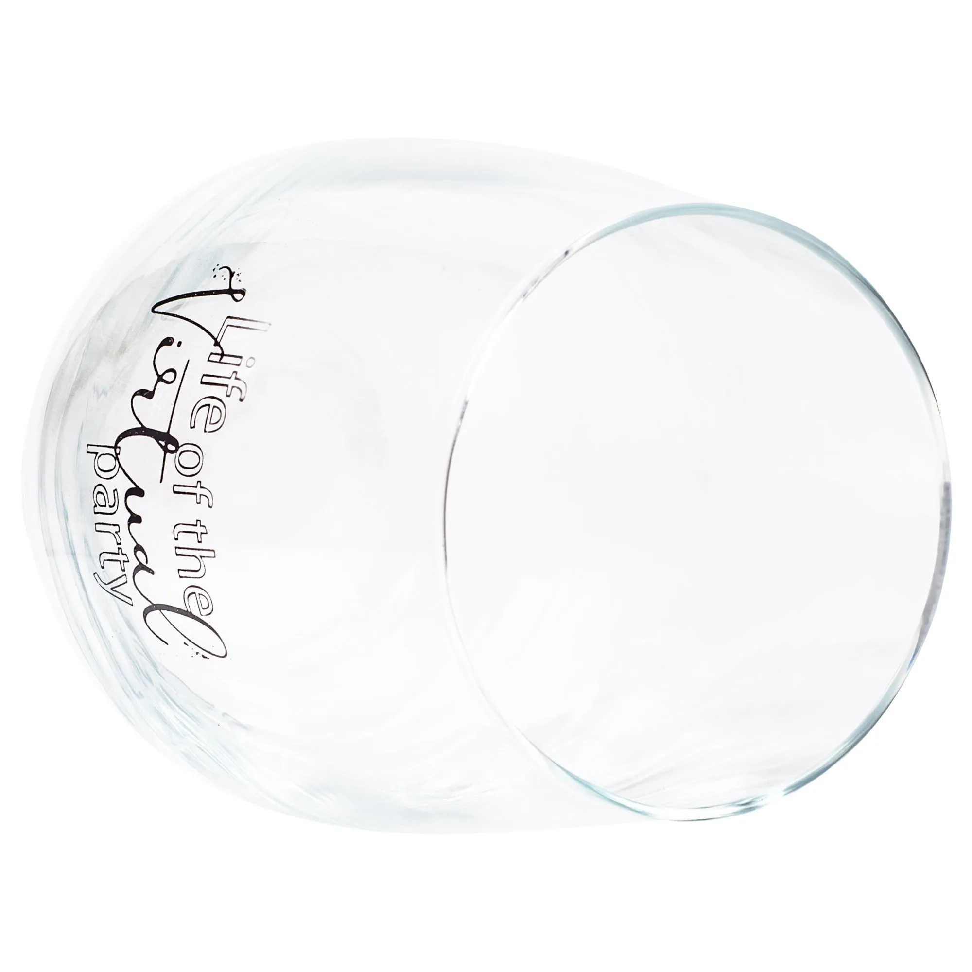 Life of the Virtual Party Black 14 ounce Glass Stemless Wine Glass