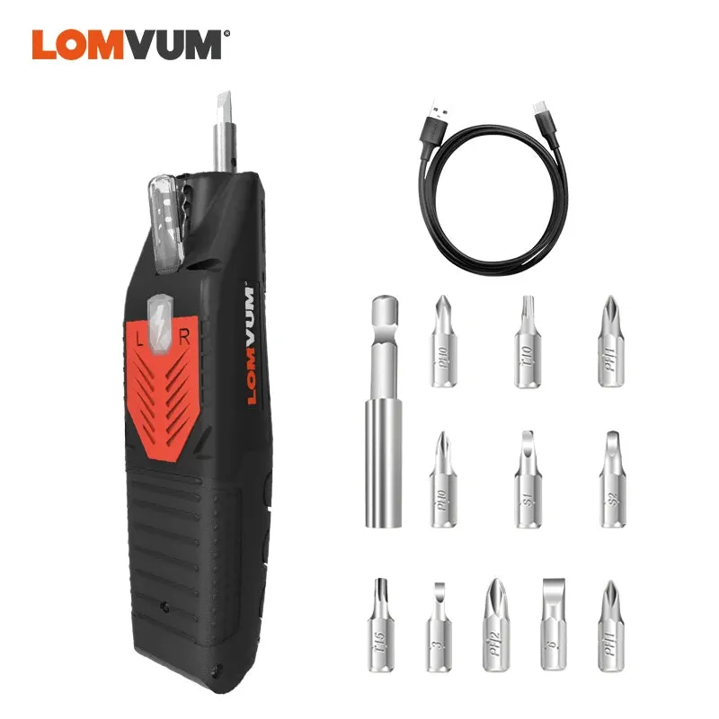 LOMVUM Mini USB Rechargeable Electric Screwdriver Set 4V Cordless Screwdriver Set 4 Heads Changeable Multifunctional Screwdriver