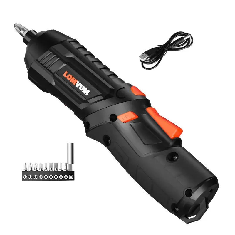 LOMVUM Mini USB Rechargeable Electric Screwdriver Set 4V Cordless Screwdriver Set 4 Heads Changeable Multifunctional Screwdriver