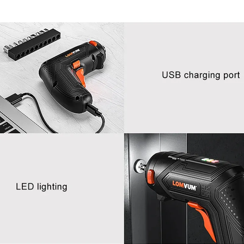 LOMVUM Mini USB Rechargeable Electric Screwdriver Set 4V Cordless Screwdriver Set 4 Heads Changeable Multifunctional Screwdriver