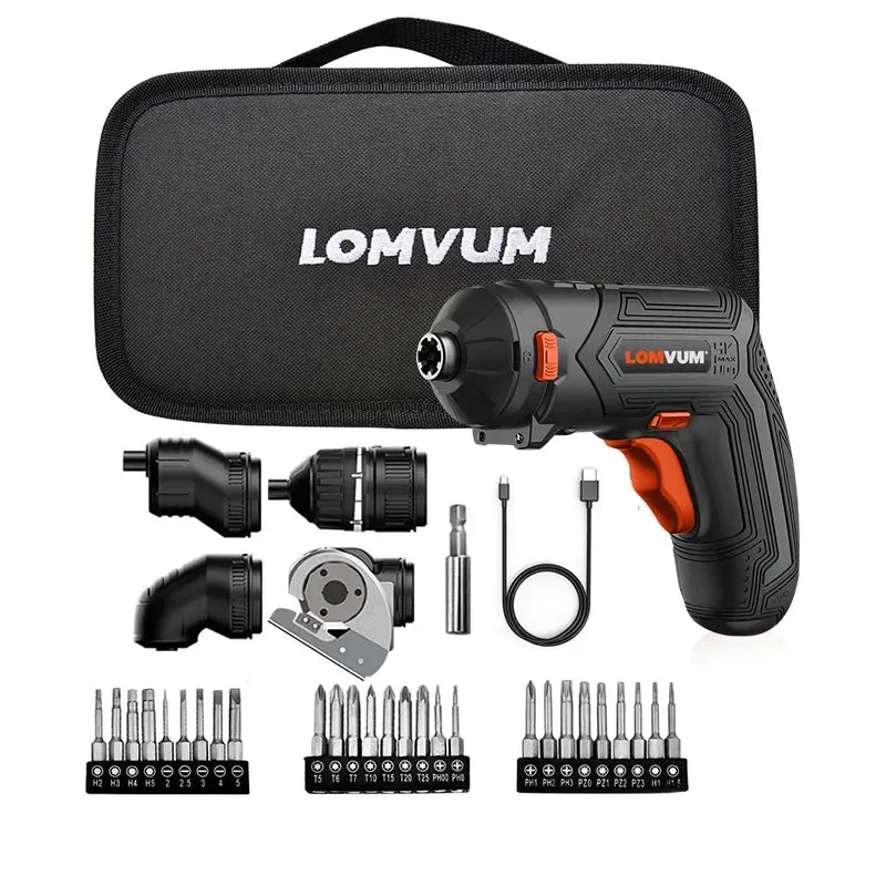 LOMVUM Mini USB Rechargeable Electric Screwdriver Set 4V Cordless Screwdriver Set 4 Heads Changeable Multifunctional Screwdriver