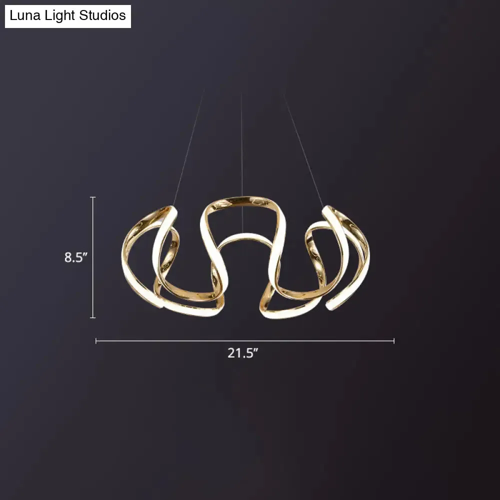 Modern Gold LED Chandelier Pendant Light for Bedrooms - Minimalistic & Curved Hanging Lamp