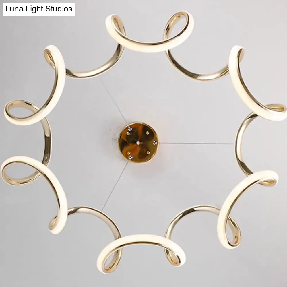 Modern Gold LED Chandelier Pendant Light for Bedrooms - Minimalistic & Curved Hanging Lamp