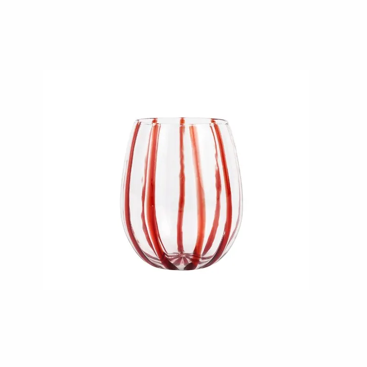 Nuovo Stripe Red Stemless Wine Glass