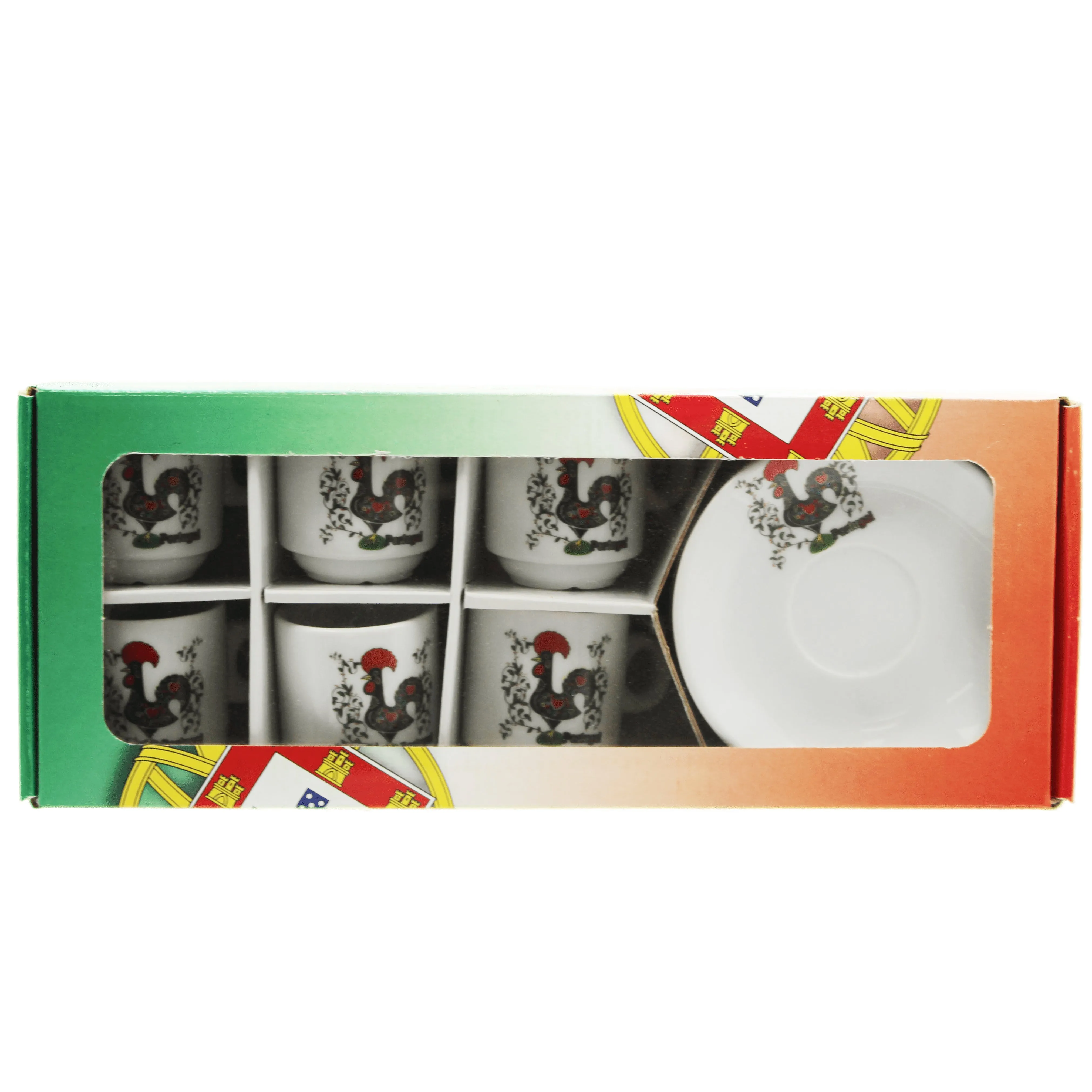 Portuguese Rooster with Flowers Espresso Cup and Saucers with Gift Box, Set of 6