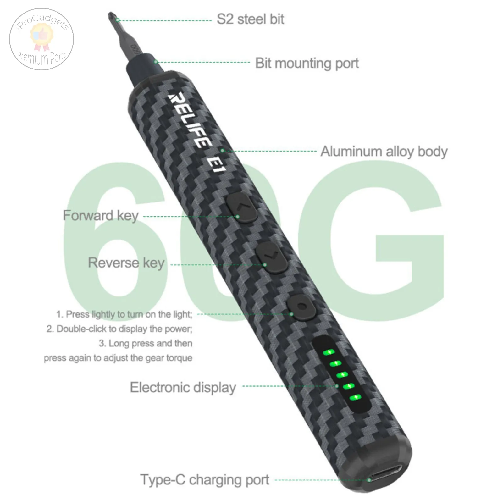 RELIFE E1 Electric Screwdriver Set Carbon Fiber