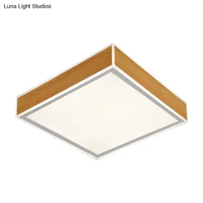 Sleek LED Wood Ceiling Mounted Fixture - Beige Flushmount Lighting in White/Warm Light