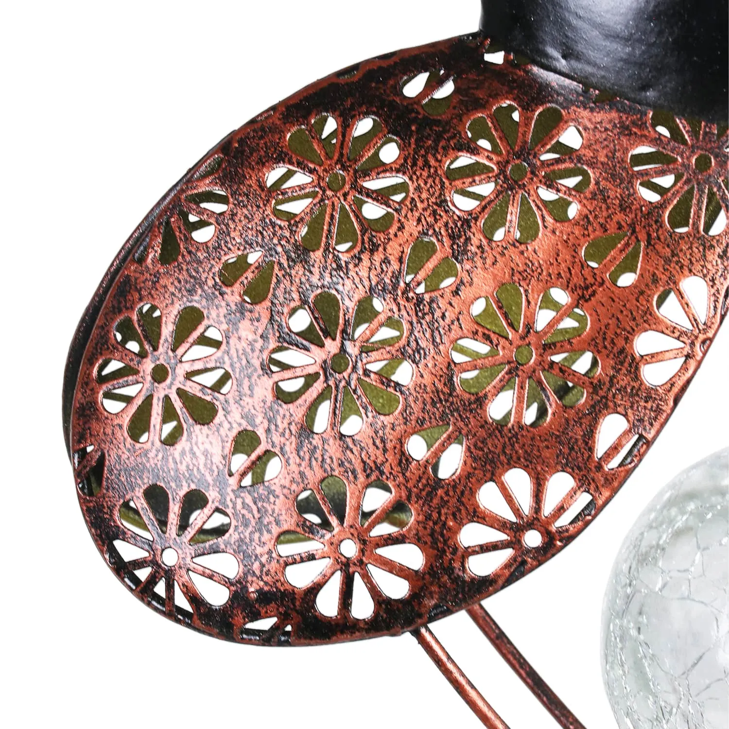 Solar Filigree Metal Ladybug Stake with Glass Crackle Ball Center in Bronze, 7.5 by 39 Inches