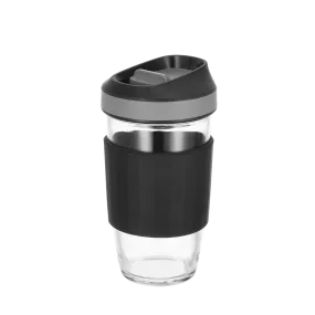 TAREE™ No drip-sip, Borosilicate Glass Coffee Mug w/ Silicone Sleeve (16.2 oz)