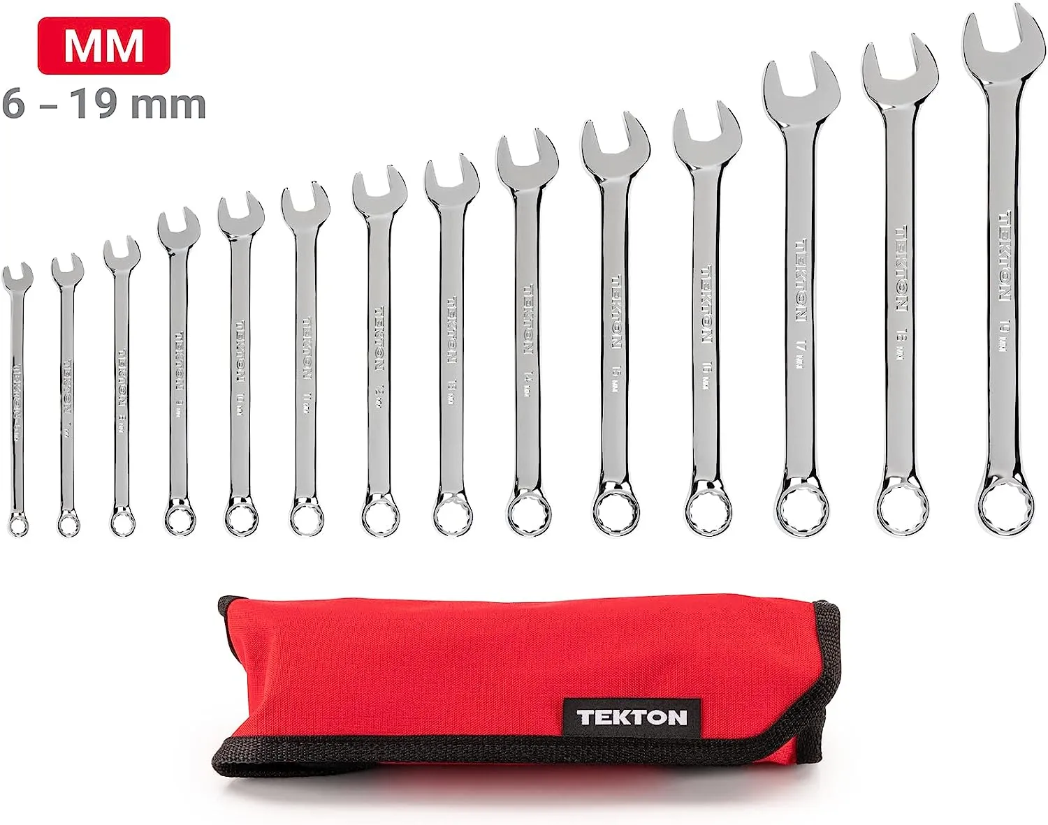 TEKTON WCB94201 Metric Combination Wrench Set with Pouch, 14-Piece (6 - 19 mm.)