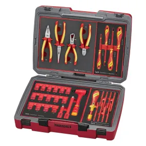 Teng Tools 36 Piece 1000 Volt Insulated Screwdriver, 3/8 Inch Drive Socket & Plier Electricians Portable EVA Foam Tool Kit - TC-6TE04