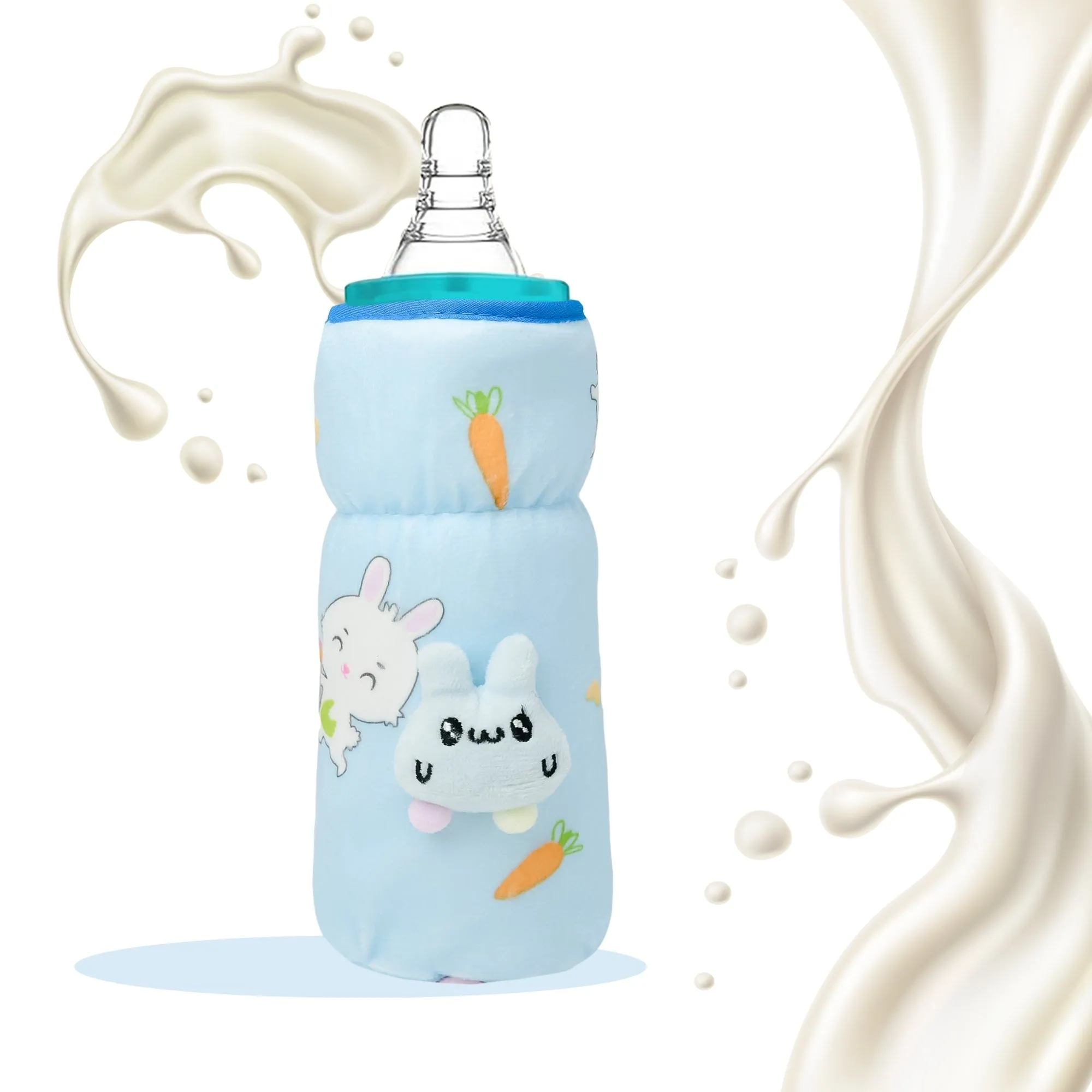 THE LITTLE LOOKERS Soft Plush Stretchable Baby Feeding Bottle Cover with Easy to Hold Strap and Zip l Feeding Bottles Cover