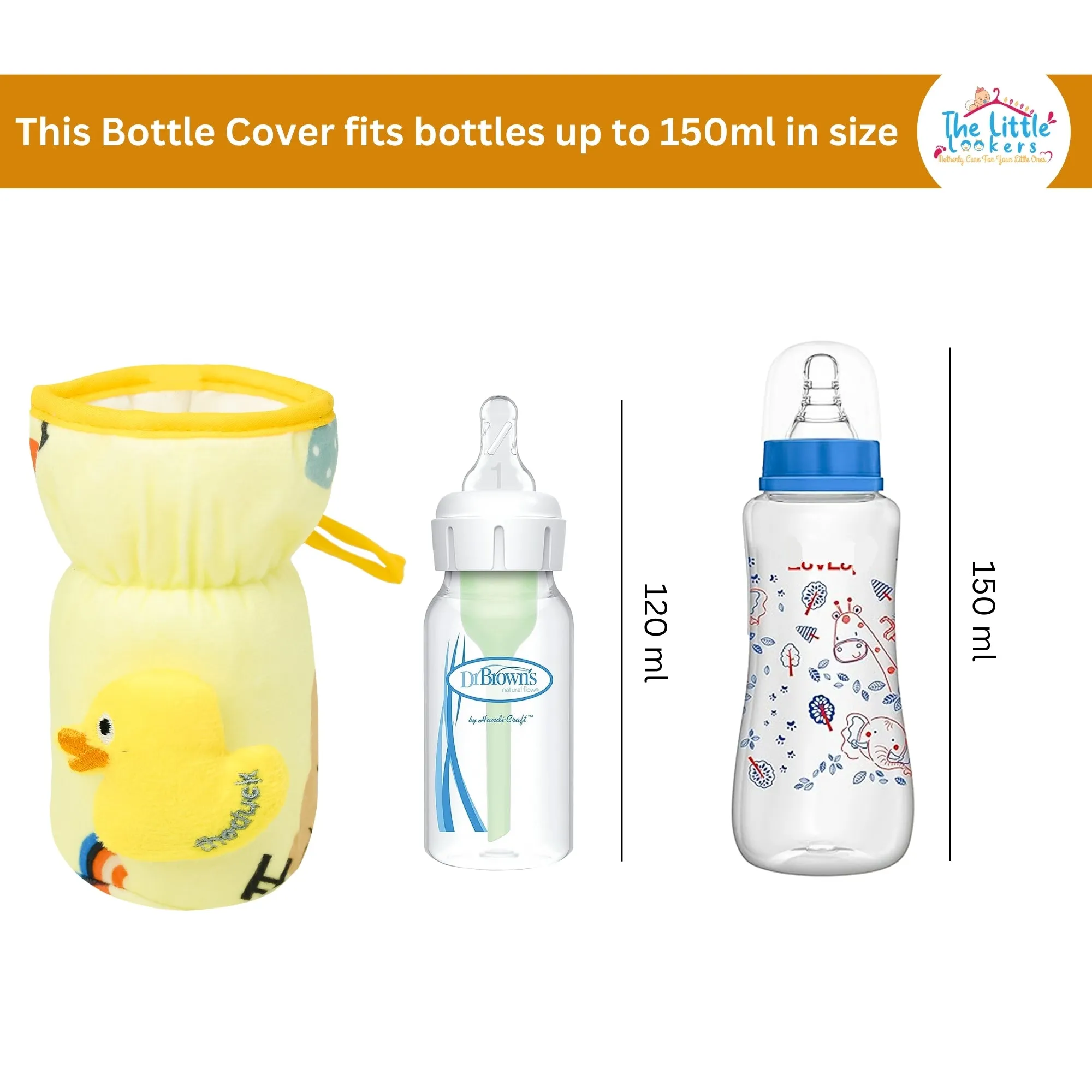 THE LITTLE LOOKERS Soft Plush Stretchable Baby Feeding Bottle Cover with Easy to Hold Strap and Zip l Feeding Bottles Cover