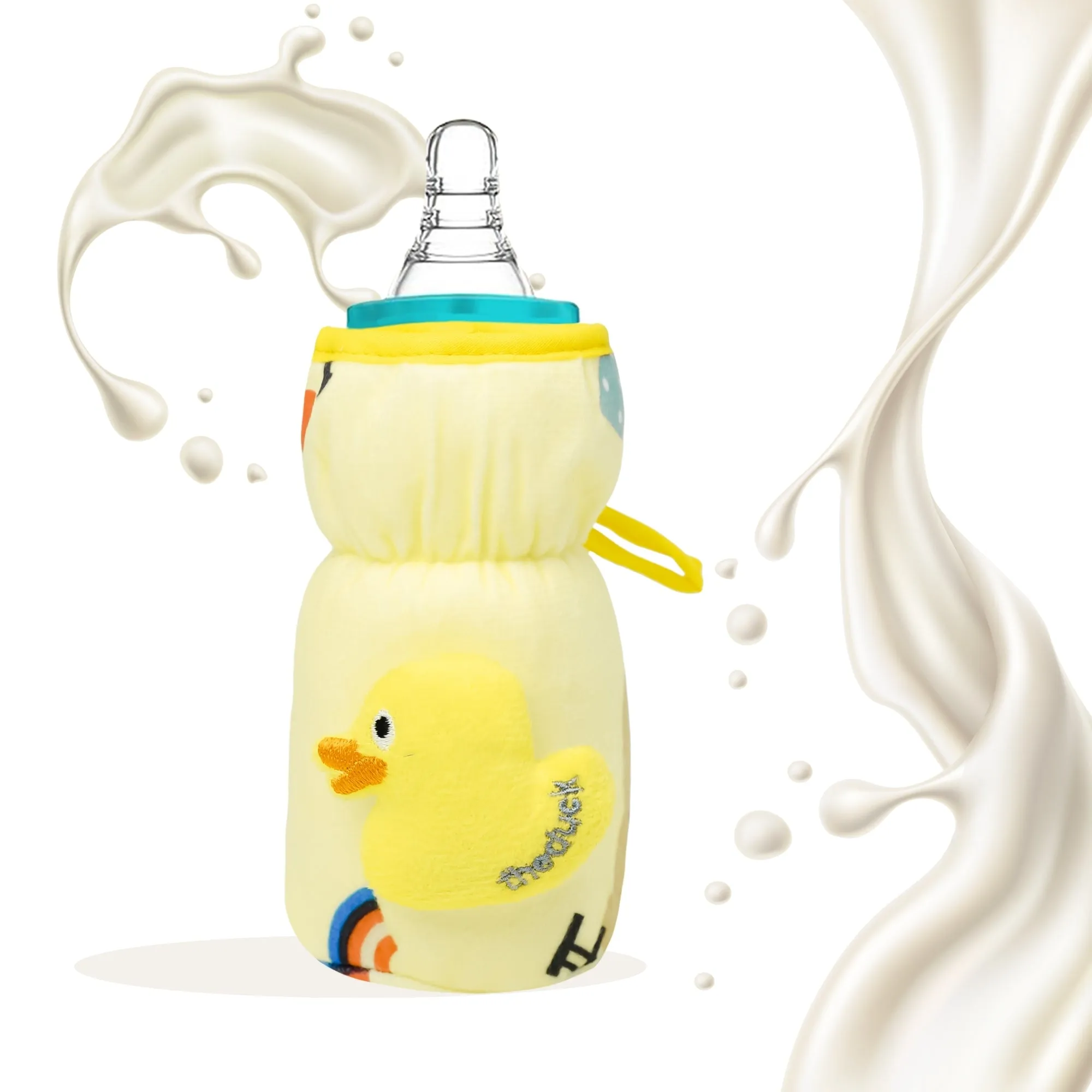 THE LITTLE LOOKERS Soft Plush Stretchable Baby Feeding Bottle Cover with Easy to Hold Strap and Zip l Feeding Bottles Cover