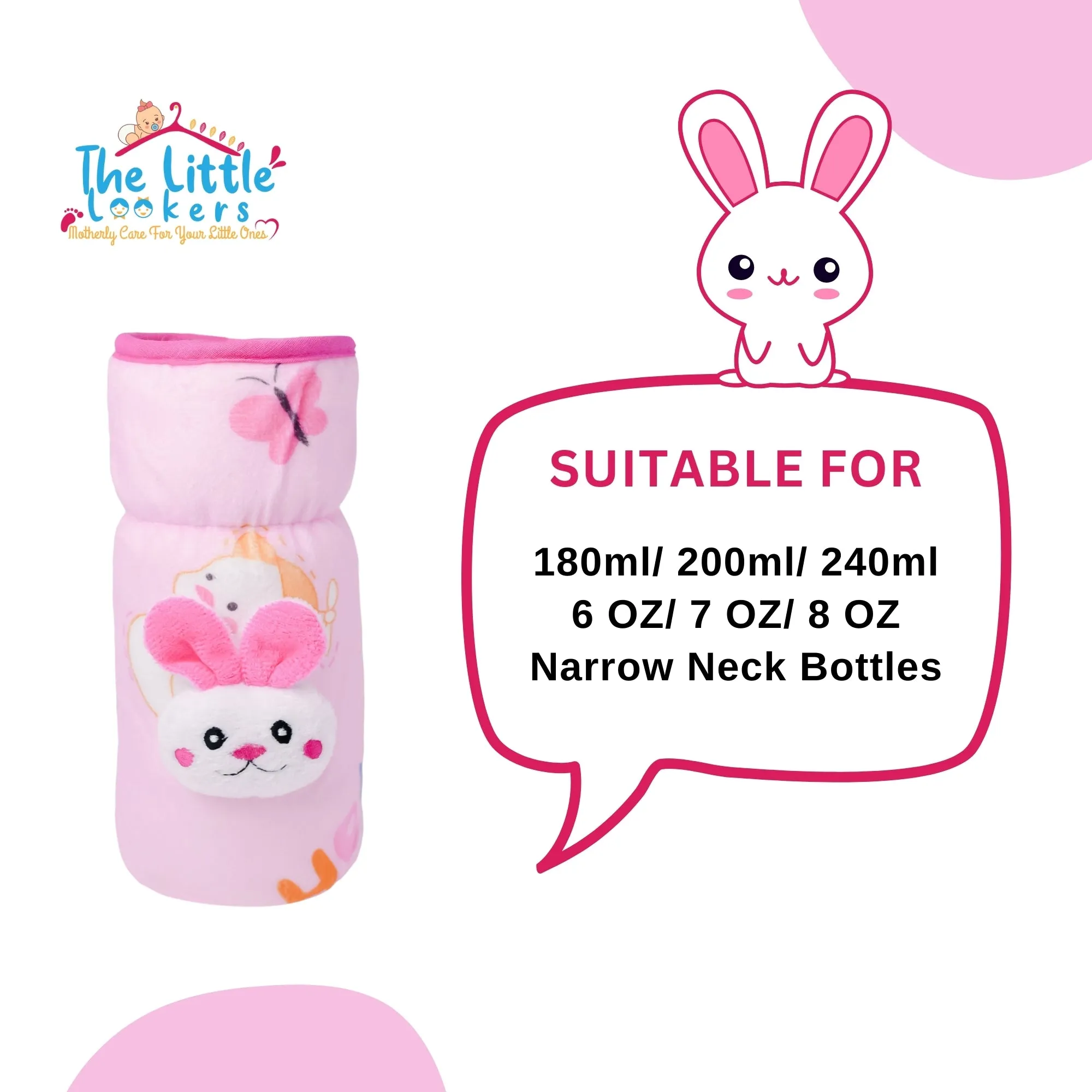 THE LITTLE LOOKERS Soft Plush Stretchable Baby Feeding Bottle Cover with Easy to Hold Strap and Zip l Feeding Bottles Cover