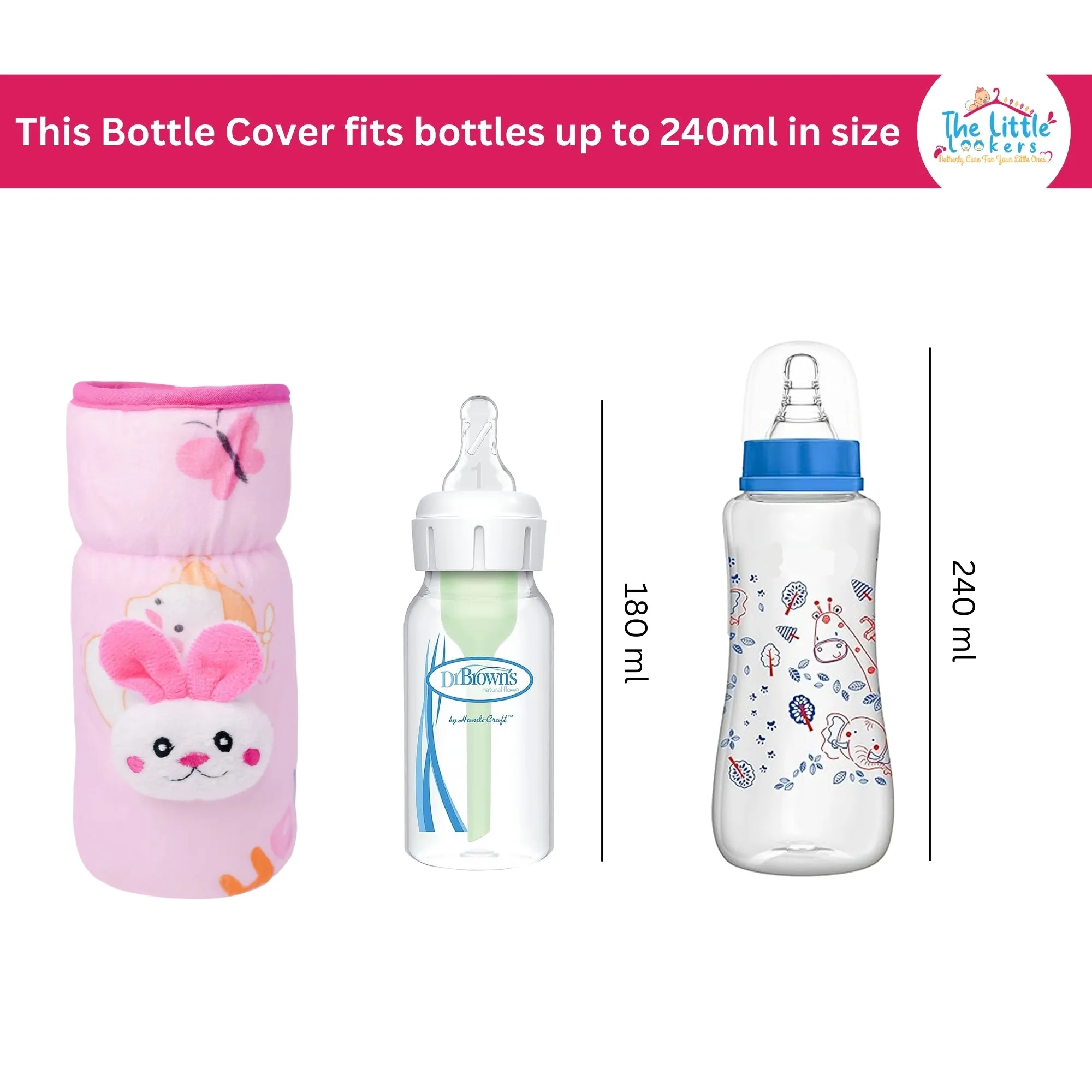 THE LITTLE LOOKERS Soft Plush Stretchable Baby Feeding Bottle Cover with Easy to Hold Strap and Zip l Feeding Bottles Cover