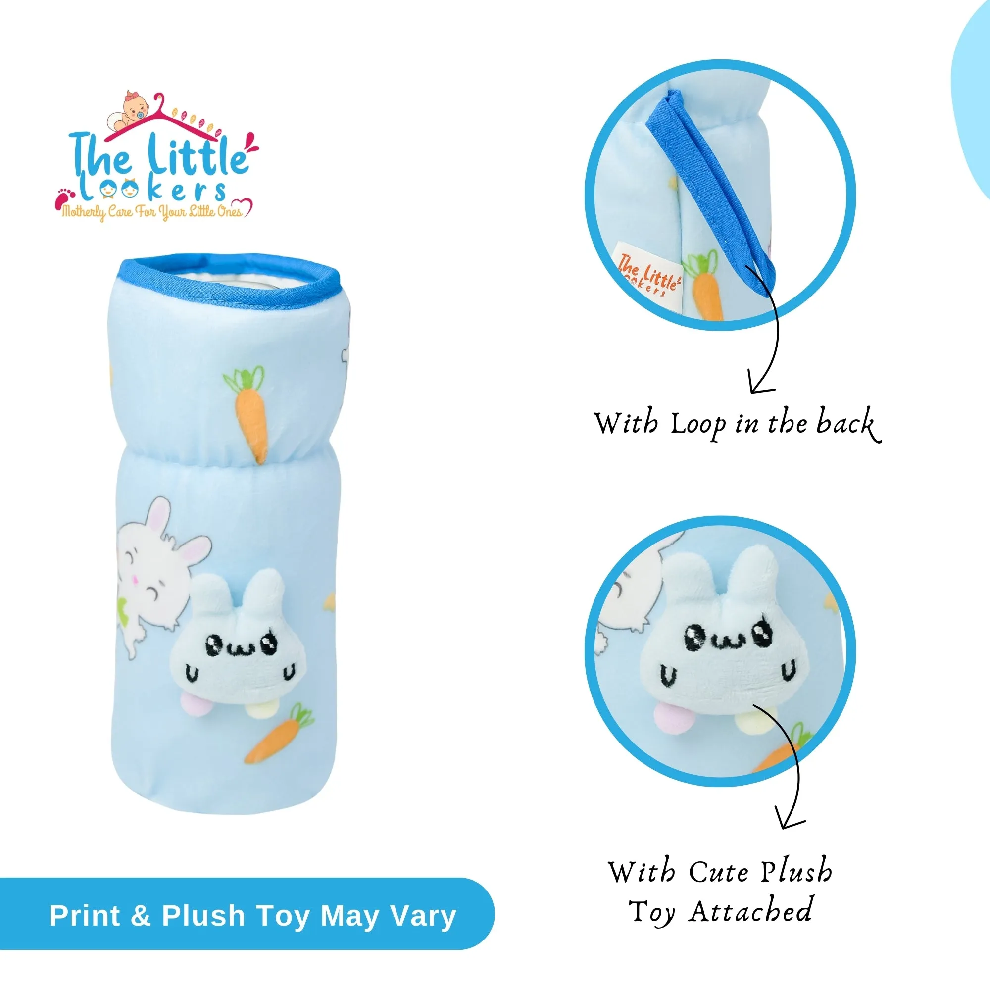 THE LITTLE LOOKERS Soft Plush Stretchable Baby Feeding Bottle Cover with Easy to Hold Strap and Zip l Feeding Bottles Cover