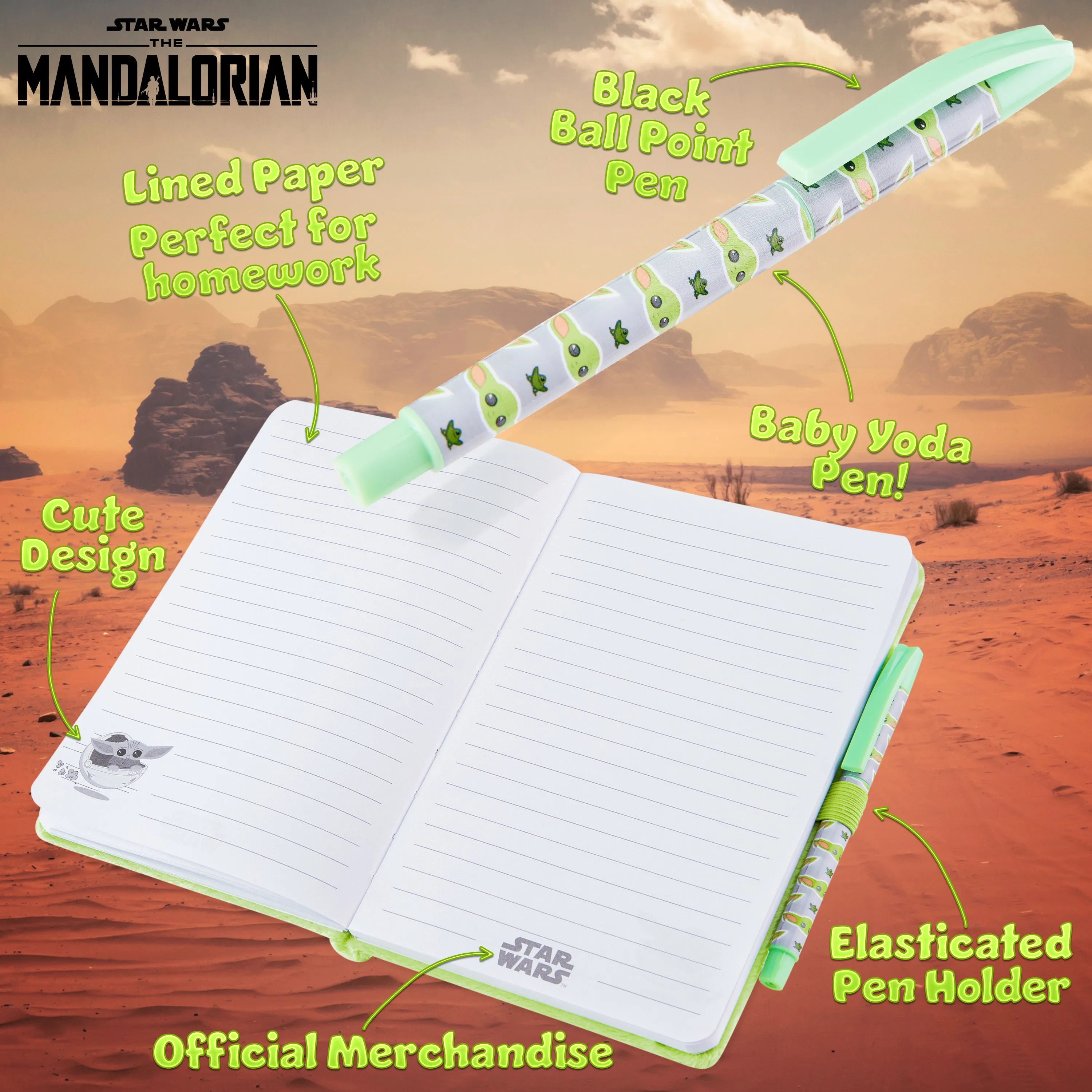 The Mandalorian A5 Notebook and Pen Set for Boys Girls Teens, Baby Yoda Toys Kids Journal Official Merchandise