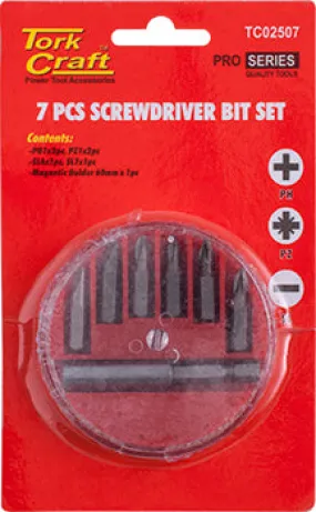 TORK CRAFT SCREWDRIVER BIT SET 7PCS(PH1/2.PZ1/2 SLOTTED6/7MM) TC02507