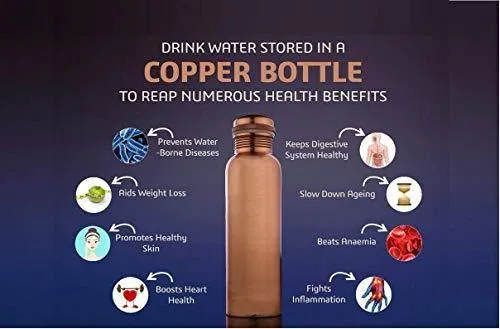 UDDHAV GOLD Pure Copper Bottle for Water 1 Liter Dirt Proof Leak Proof and Joint Less Ayurveda and Yoga Health Benefits Water Bottle (Mat Finish)