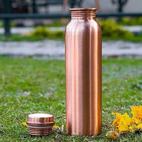 UDDHAV GOLD Pure Copper Bottle for Water 1 Liter Dirt Proof Leak Proof and Joint Less Ayurveda and Yoga Health Benefits Water Bottle (Mat Finish)