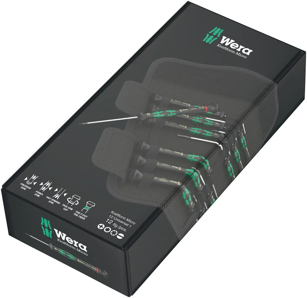 Wera 073675 12pc Kraftform Micro 12 Universal 1 screwdriver Set for electronic applications