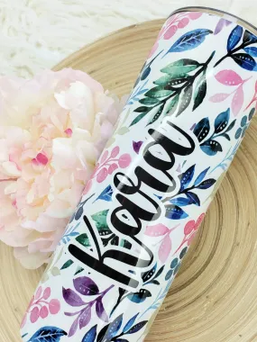 Whimsical Floral Tumbler with Your Name Printed