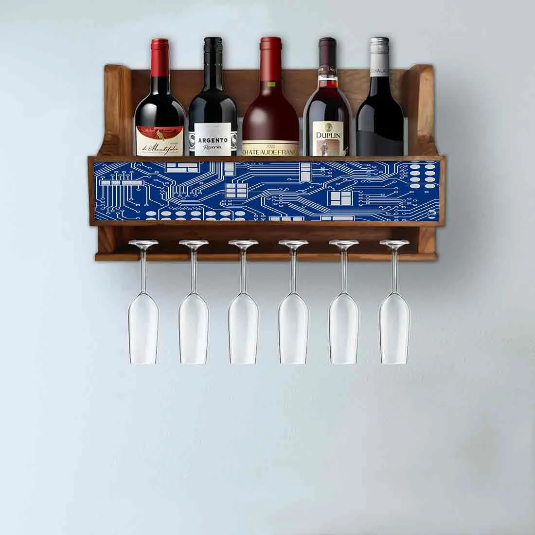 Wooden Wine Bottle Holder Mini Bar Cabinet for Living Room 5 Bottles 6 Glasses