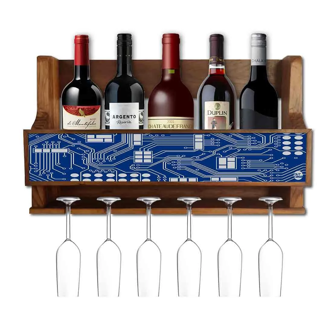 Wooden Wine Bottle Holder Mini Bar Cabinet for Living Room 5 Bottles 6 Glasses