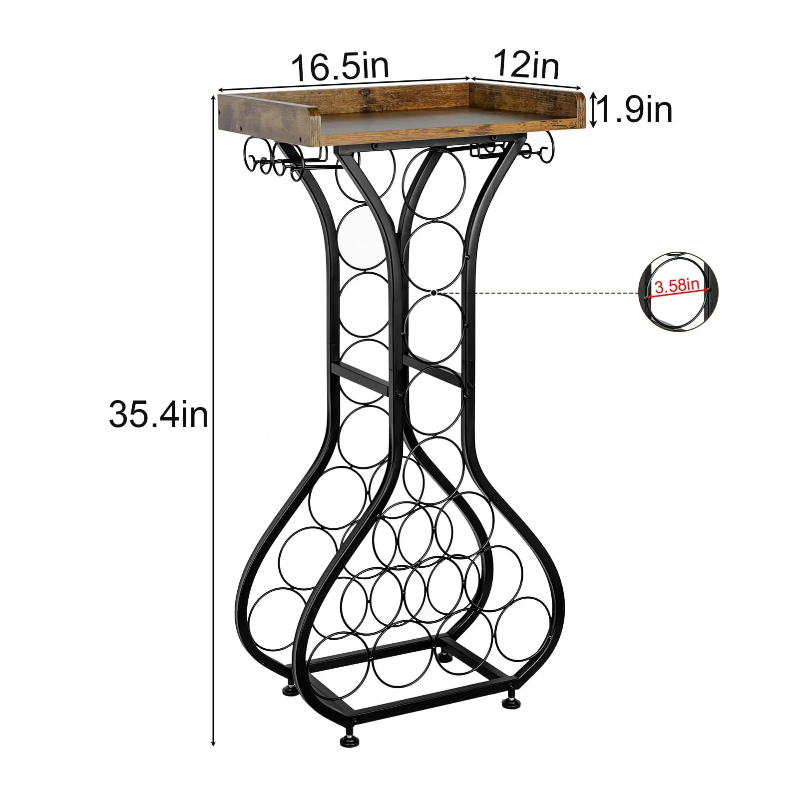 X-cosrack Wine Rack Freestanding Floor, Mini Bar Table Wine Holder Stand Liquor Cabinet with Glass Holder Wood Tabletop 14 Bottles Floor Wine Storage for Home Bar Kitchen Living Room (Patent Pending)